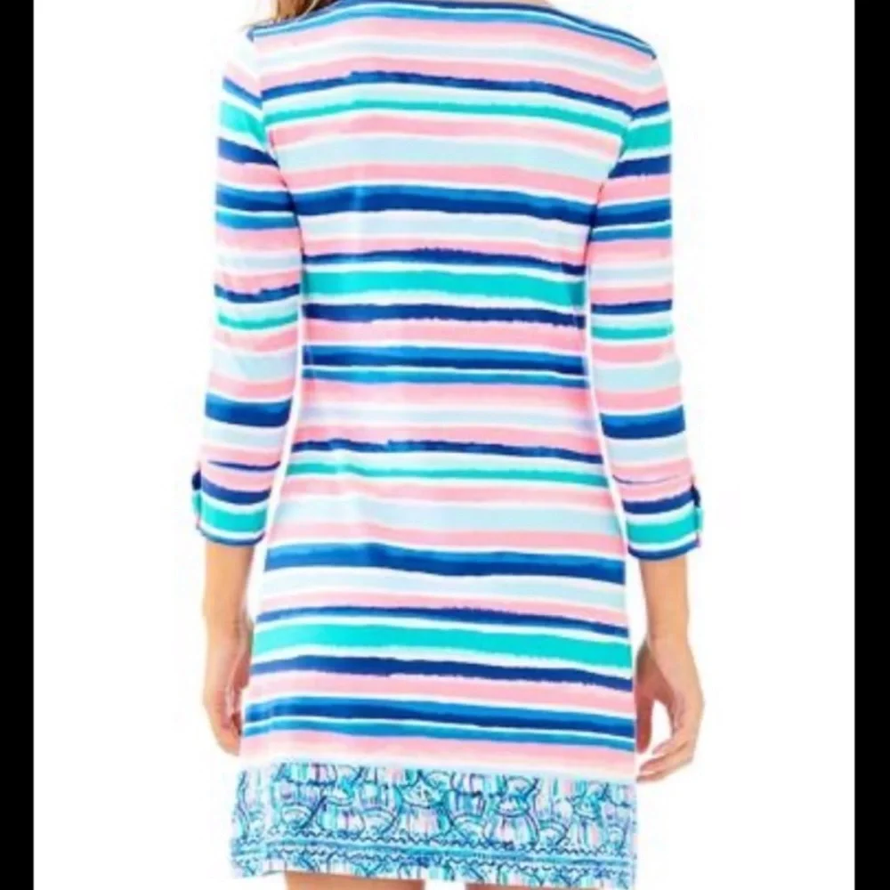LILLY PULITZER Sophie UPF 50+ Mini Length Resortwear Dress in Sandy Shell Stripe